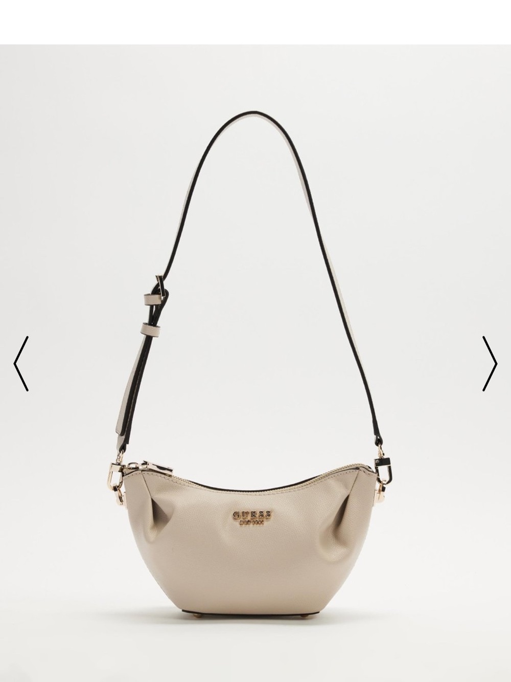GUESS Beige Crescent Shoulder Bag with Black Strap
